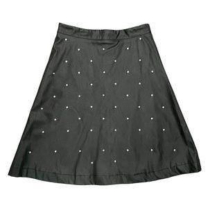 Black Vegan Leather Midi Skirt with Silver Studs